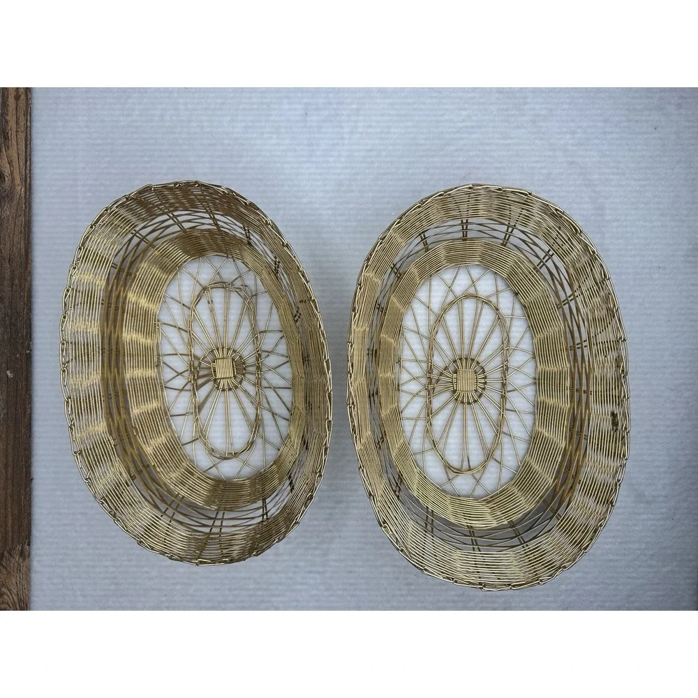 Vintage Gold Wire Basket Set‎ Korea Hong Kong Fruit Bread Bowl Mid Century